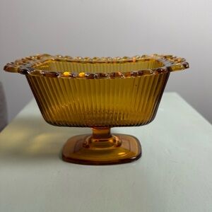 Vintage Amber Glass Pedestal Compote Dish
